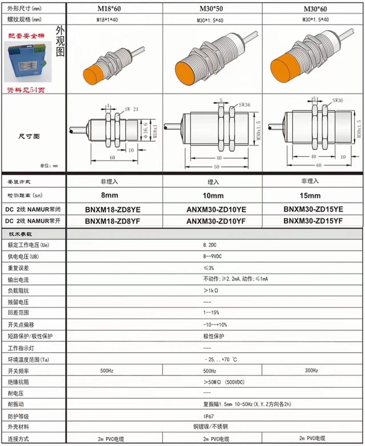 8.2V本安防爆 M30电容式接近开关(图1)